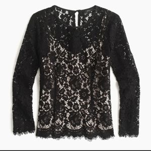 J.Crew TALL Black Lace Blouse with Built in Camisole